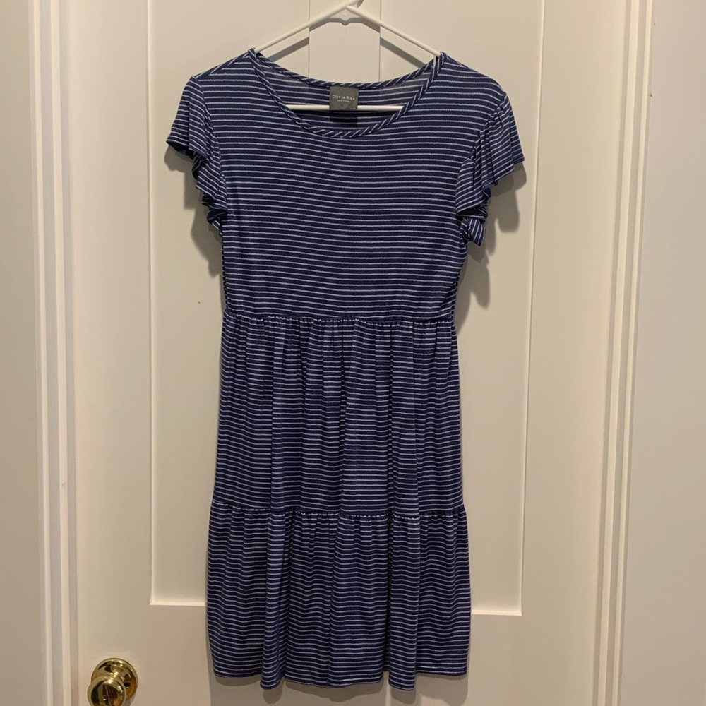 NWOT Blue and White Striped Olivia Rae Ruffled Dress